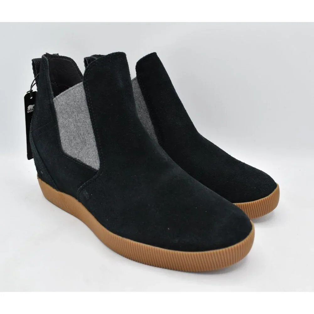 Sorel Womens Size 9 Out N About Black Gum Waterproof Slip On Wedge Booties Boots